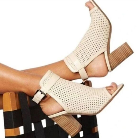 Sam Edelman Evie Basket Weave Open Toe White Sling Back Booties Sandals Heels 6 - Picture 1 of 11